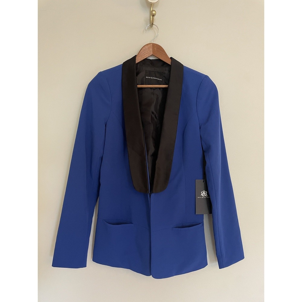 Rock & Republic Dazzling Blue Blazer‎ With Black Lapel. Size XS. NWT. Career.